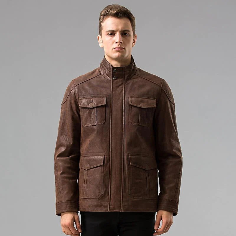 Bomber men jackets with ribbed cuffs for a classic 80s styleS-6XL Casual Men's Genuine Pigskin Leather Solid Motorcycle Jacket Bomber men jackets with ribbed cuffs for a classic 80s styleS-6XL Casual Men's Genuine Pigskin Leather Solid Motorcycle Jacket