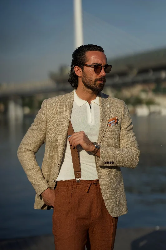 Men's Slim Fit Denim Blazer in Blue for a Casual and Trendy Streetwear LookTampa Beige Slim Fit Crosshatch Blazer Men's Slim Fit Denim Blazer in Blue for a Casual and Trendy Streetwear LookTampa Beige Slim Fit Crosshatch Blazer