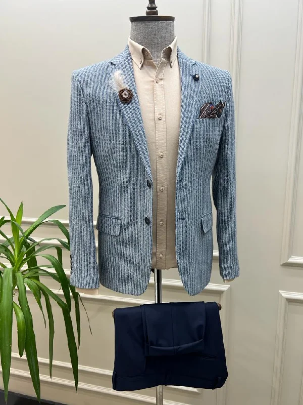 Slim Fit Men's Navy Blue Wool Blazer for a Classic and Professional LookTampa Blue Slim Fit Striped Cotton Blazer Slim Fit Men's Navy Blue Wool Blazer for a Classic and Professional LookTampa Blue Slim Fit Striped Cotton Blazer