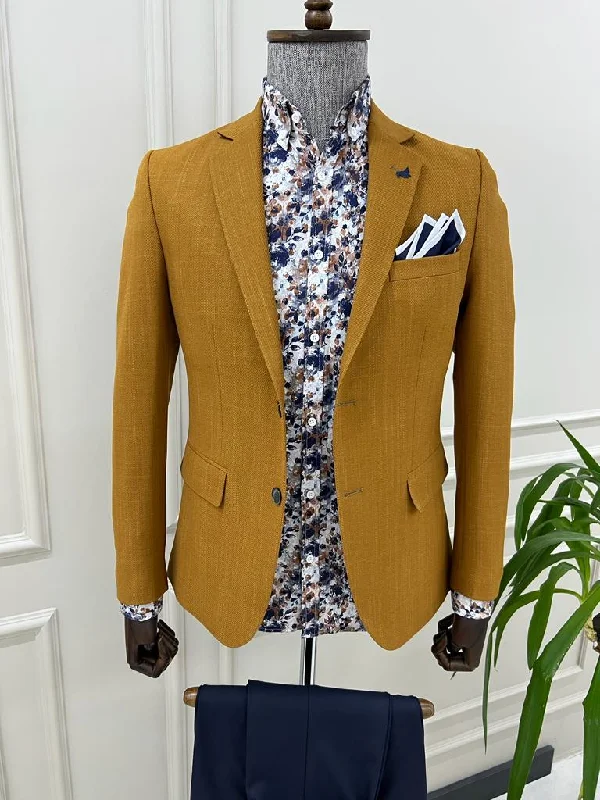 Men's Stretch - Fabric Blazer in Black for a Comfortable and Flexible Everyday WearTampa Mustard Slim Fit Crosshatch Cotton Blazer Men's Stretch - Fabric Blazer in Black for a Comfortable and Flexible Everyday WearTampa Mustard Slim Fit Crosshatch Cotton Blazer