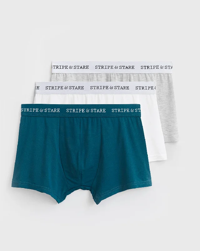 Men's boxer briefs with a tag - free interiorUnisex Boxer Three Pack - White, Midnight & Grey Men's boxer briefs with a tag - free interiorUnisex Boxer Three Pack - White, Midnight & Grey