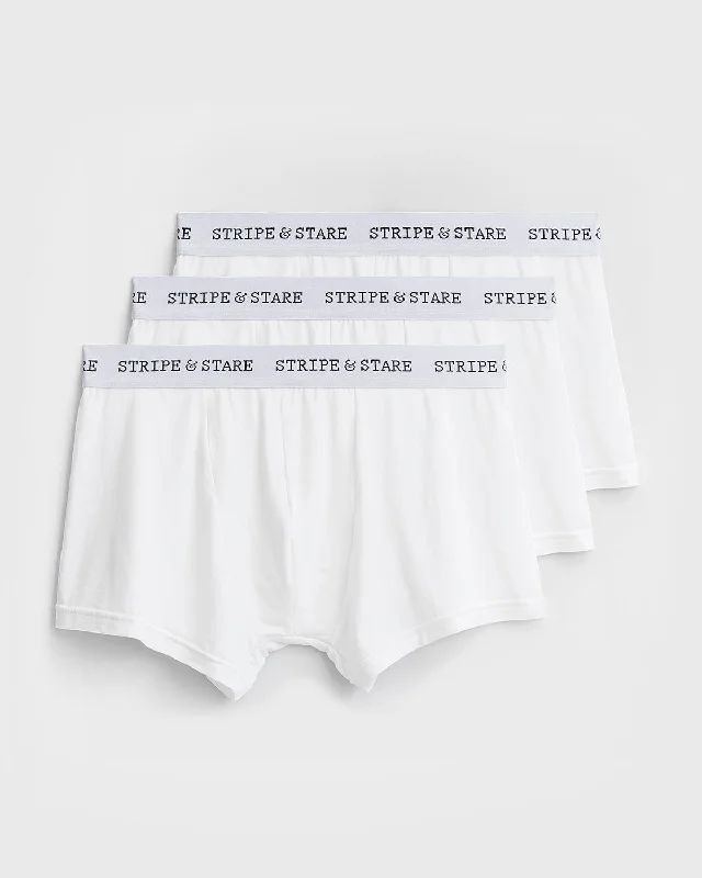 Men's boxer briefs with a snug - fit waistband​Unisex Boxer Three Pack - White