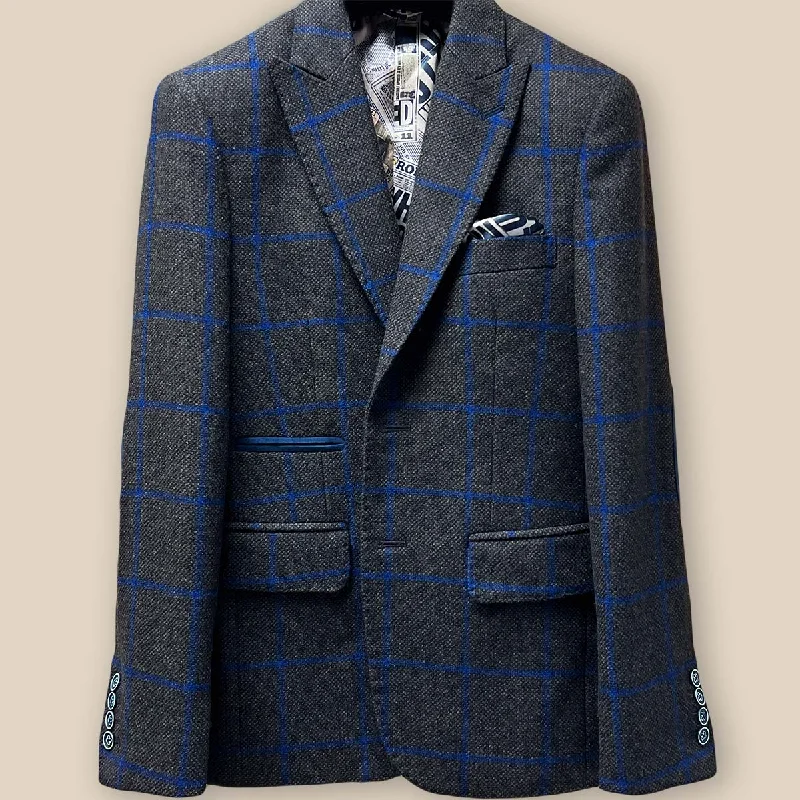 Men's Metallic - Trimmed Blazer in Silver for a Glamorous and Eye - Catching Party AttireWestwood Hart Brown with Royal Blue Windowpane Sportcoat Men's Metallic - Trimmed Blazer in Silver for a Glamorous and Eye - Catching Party AttireWestwood Hart Brown with Royal Blue Windowpane Sportcoat
