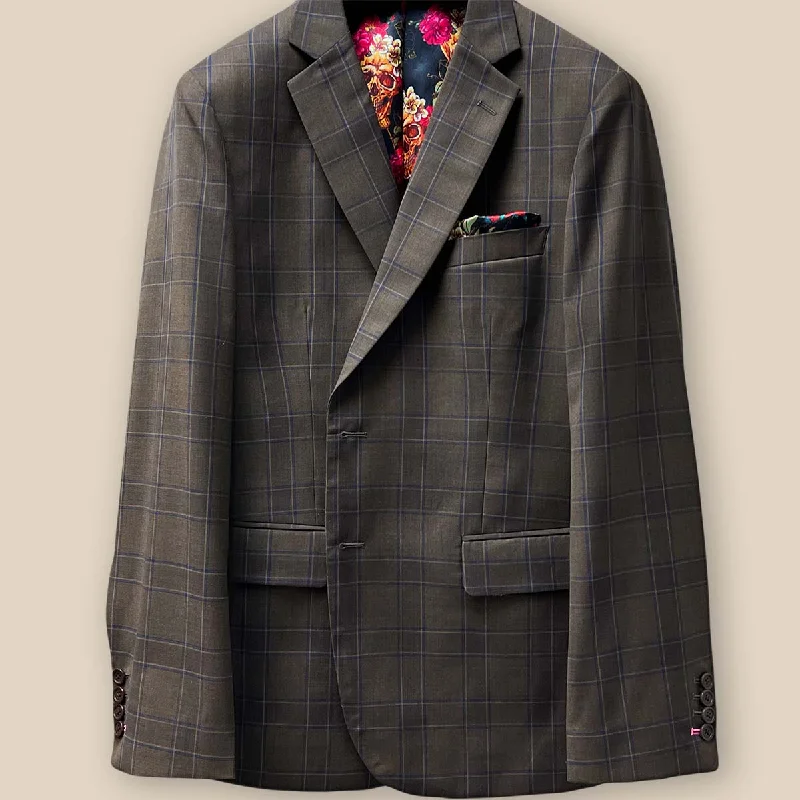 Men's Tweed Blazer in Brown with Leather Elbow Patches for a Classic and Academic StyleWestwood Hart Chocolate Brown Prince of Wales Plaid with Royal Blue Windowpane Men's Sportcoat Men's Tweed Blazer in Brown with Leather Elbow Patches for a Classic and Academic StyleWestwood Hart Chocolate Brown Prince of Wales Plaid with Royal Blue Windowpane Men's Sportcoat