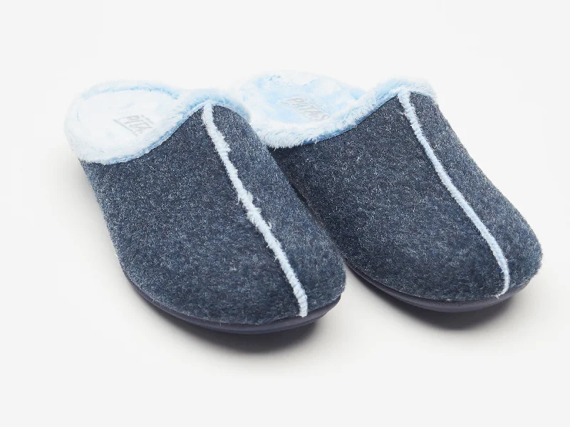 Men's slippers with a breathable fabric upperWomen's navy blue felt and faux fur mule slippers Men's slippers with a breathable fabric upperWomen's navy blue felt and faux fur mule slippers
