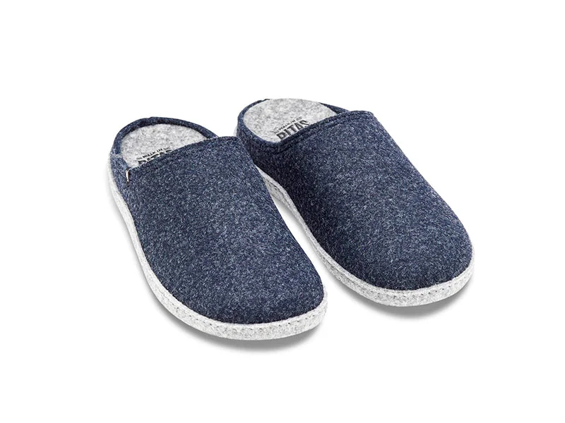 Men's slippers with a shock - absorbing midsoleWomen's non-slip navy blue soft recycled felt mule slippers, 100% recycled materials Men's slippers with a shock - absorbing midsoleWomen's non-slip navy blue soft recycled felt mule slippers, 100% recycled materials