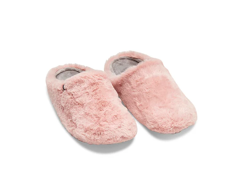 Men's slippers with a padded footbed for all - day comfortWomen's pink fluffy faux fur mule slippers, 100% recycled materials