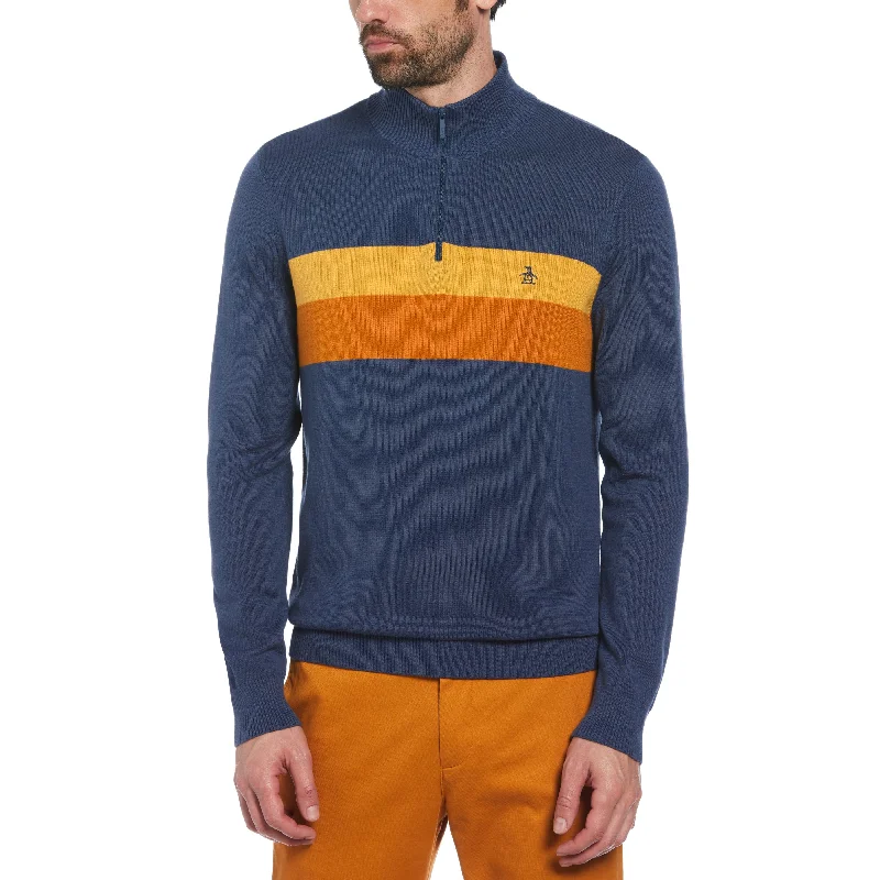Men's Jacquard Patterned Wool - Acrylic Sweater in Purple for a Sophisticated Autumn OutfitColor Block 1/4 Zip Sweater Men's Jacquard Patterned Wool - Acrylic Sweater in Purple for a Sophisticated Autumn OutfitColor Block 1/4 Zip Sweater
