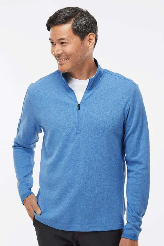 Adidas Mens 3 Stripes Moisture Wicking 1/4 Zip Sweater - Focus Blue Melange