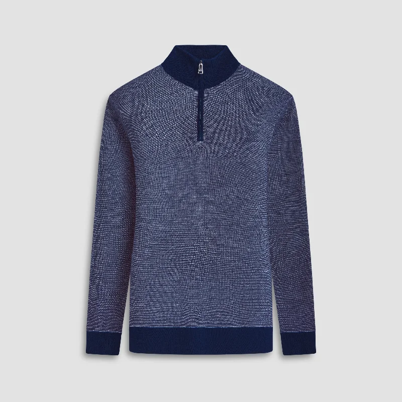 Plus Size Men's Open - Front Cardigan Sweater in Burgundy with Buttons for a Stylish LayerBird's Eye Jacquard Quarter-Zip Mock Neck Sweater