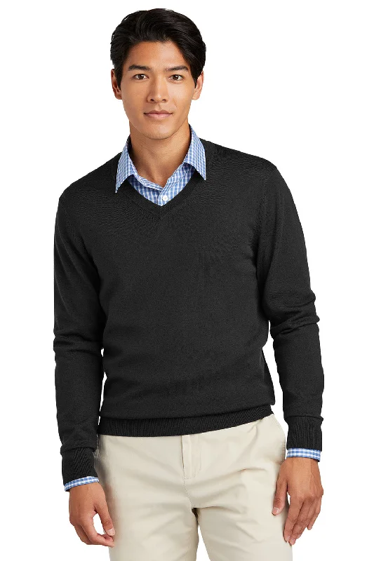 Brooks Brothers Mens Merino Long Sleeve V-Neck Sweater - Deep Black - COMING SOON