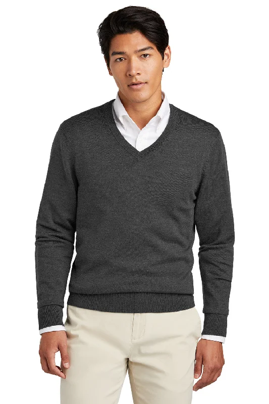 Brooks Brothers Mens Merino Long Sleeve V-Neck Sweater - Heather Windsor Grey - COMING SOON