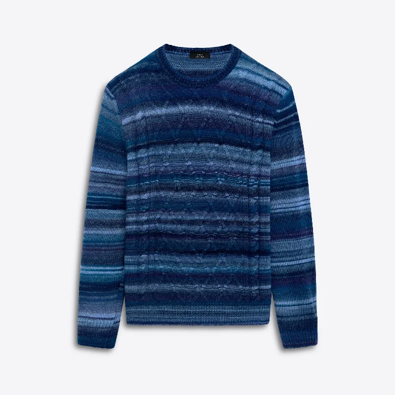 Regular Fit Men's Mock - Neck Sweater in Teal with a Side Slit for a Modern Office AttireCrew Neck Striped Jacquard Sweater Regular Fit Men's Mock - Neck Sweater in Teal with a Side Slit for a Modern Office AttireCrew Neck Striped Jacquard Sweater