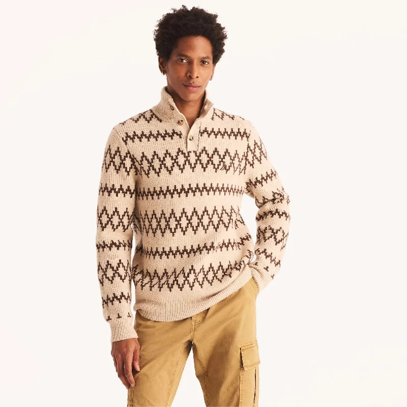 Tall Men's Button - Down Sweater in Mustard Yellow for a Pop of Color in SpringNautica Mens Jacquard Mock-Neck Sweater Tall Men's Button - Down Sweater in Mustard Yellow for a Pop of Color in SpringNautica Mens Jacquard Mock-Neck Sweater