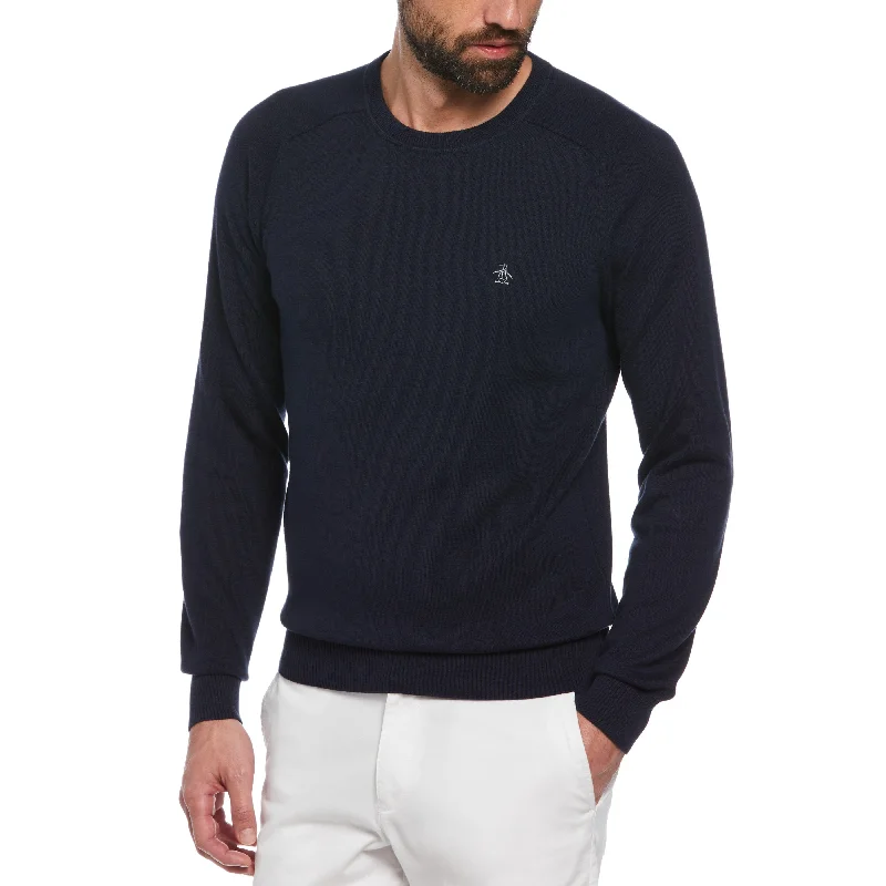 Regular Fit Men's Heathered Knit Sweater in Charcoal for a Laid - Back Weekend LookRaglan Crew Neck Sweater Regular Fit Men's Heathered Knit Sweater in Charcoal for a Laid - Back Weekend LookRaglan Crew Neck Sweater