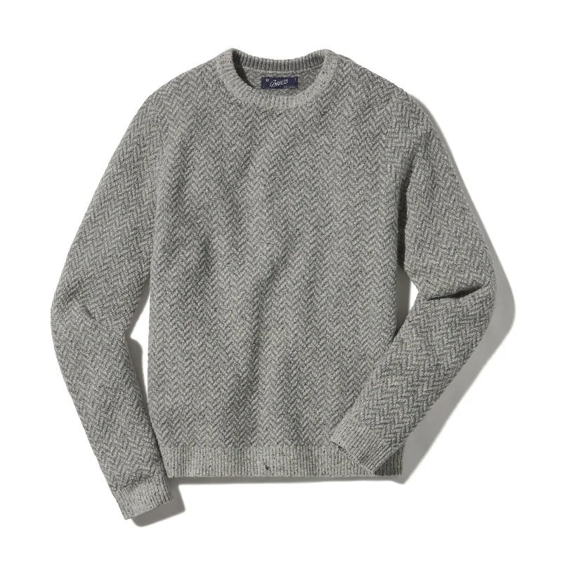 Men's Shearling - Lined Leather Sweater in Brown for a Rugged and Warm Winter EnsembleZermatt Herringbone Crew - Gray Herringbone