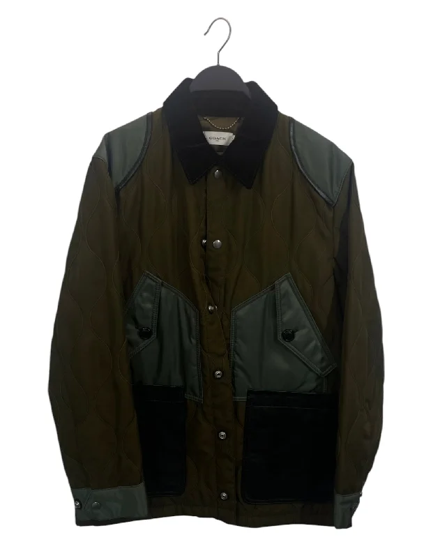 Slim - fit men coats in navy blue for a classic and sophisticated appearanceCOACH/Jacket/48/Polyester/GRN/QUILTED | BLK LEATHER POCKET Slim - fit men coats in navy blue for a classic and sophisticated appearanceCOACH/Jacket/48/Polyester/GRN/QUILTED | BLK LEATHER POCKET