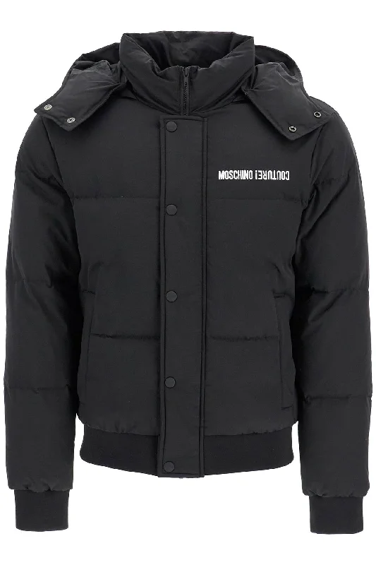 Men coats with a zip - out lining for easy cleaning and versatilityMoschino Men's High-Neck Down Jacket With Hood Men coats with a zip - out lining for easy cleaning and versatilityMoschino Men's High-Neck Down Jacket With Hood