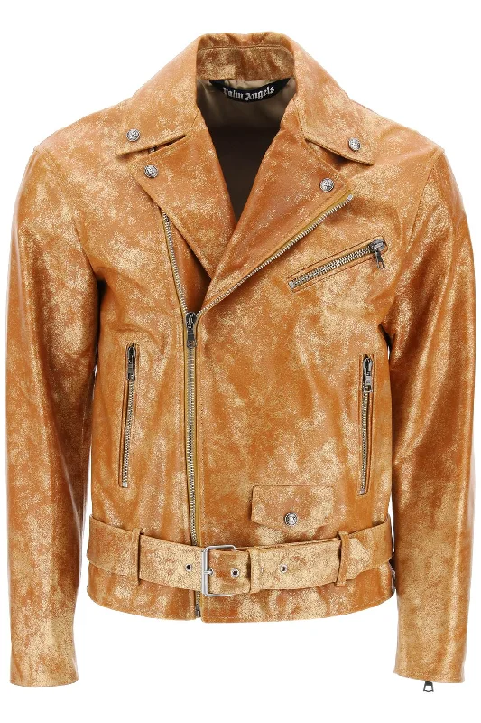 Men coats with a hooded design for added protection against the elementsPalm Angels Men's Pa City Biker Jacket In Laminated Leather Men coats with a hooded design for added protection against the elementsPalm Angels Men's Pa City Biker Jacket In Laminated Leather