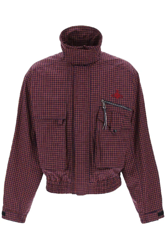 Men coats with a contrasting trim for a fashion - forward aestheticVivienne Westwood Men's Micro Tartan Memphis Bomber Jacket Men coats with a contrasting trim for a fashion - forward aestheticVivienne Westwood Men's Micro Tartan Memphis Bomber Jacket