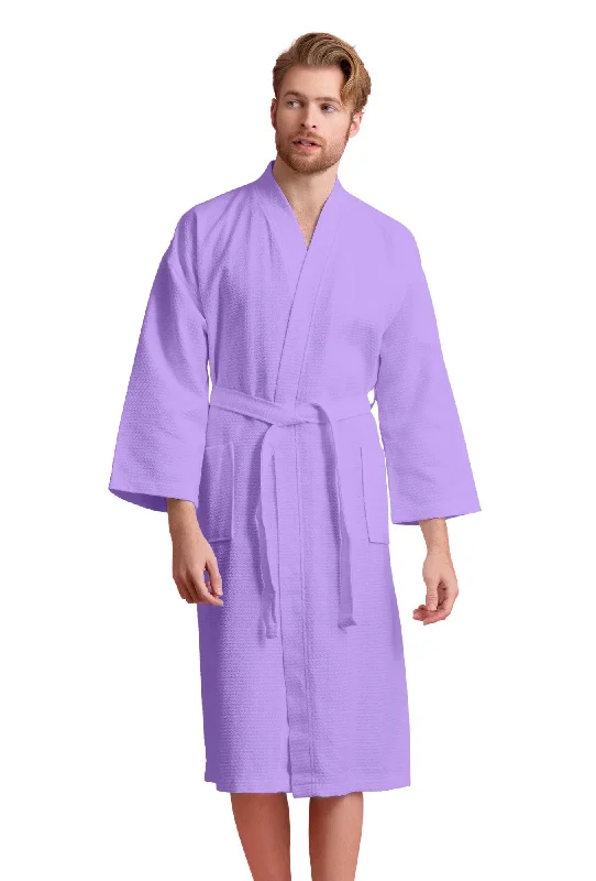 Men's robes with a drawstring waist for adjustability​100% Cotton Waffle Weave Lavendar Men's Spa Bathrobe