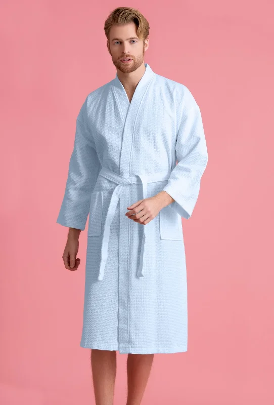 Men's robes with a decorative embroidery100% Cotton Waffle Weave Light Blue Men's Spa Bathrobe Men's robes with a decorative embroidery100% Cotton Waffle Weave Light Blue Men's Spa Bathrobe