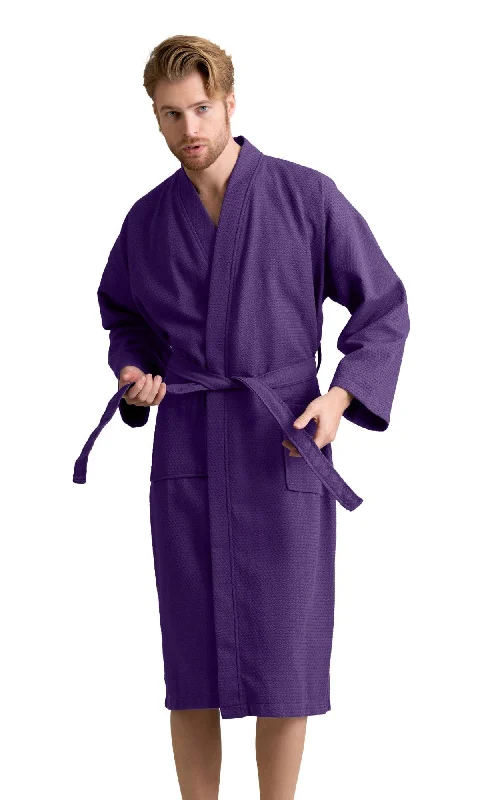 Men's robes with a faux fur trim​100% Cotton Waffle Weave Purple Men's Spa Bathrobe