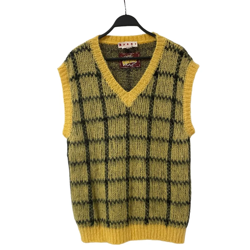 Men vest with a zip - off hood for added protection in inclement weatherMARNI/Vest/52/Plaid/Mohair/YEL/mohair knit vest Men vest with a zip - off hood for added protection in inclement weatherMARNI/Vest/52/Plaid/Mohair/YEL/mohair knit vest
