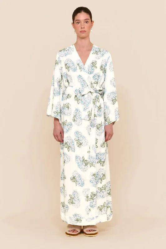 Men's robes with a button - down front​Alice Kimono Robe - Long - Hydrangea Blue