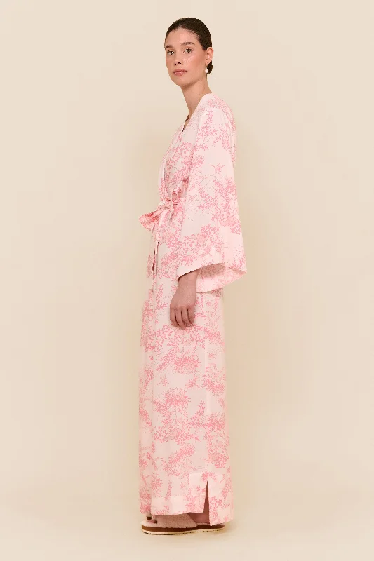 Men's robes with a drawstring waist for adjustability​Alice Kimono Robe - Long - Summer Toile - Pink