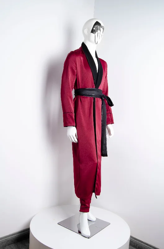 Men's robes with a mock - neck design​Blood Red Pyjama Chic Robe