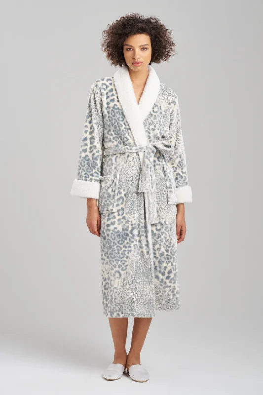 Men's robes with a button - front closure​Cashmere Leopard Faux Fur Collar Robe