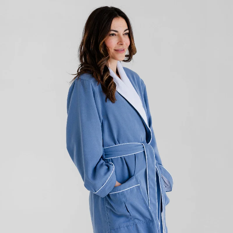 Men's robes for formal occasions​Classic Terry Cloth Spa Robe - Pacific Blue/White