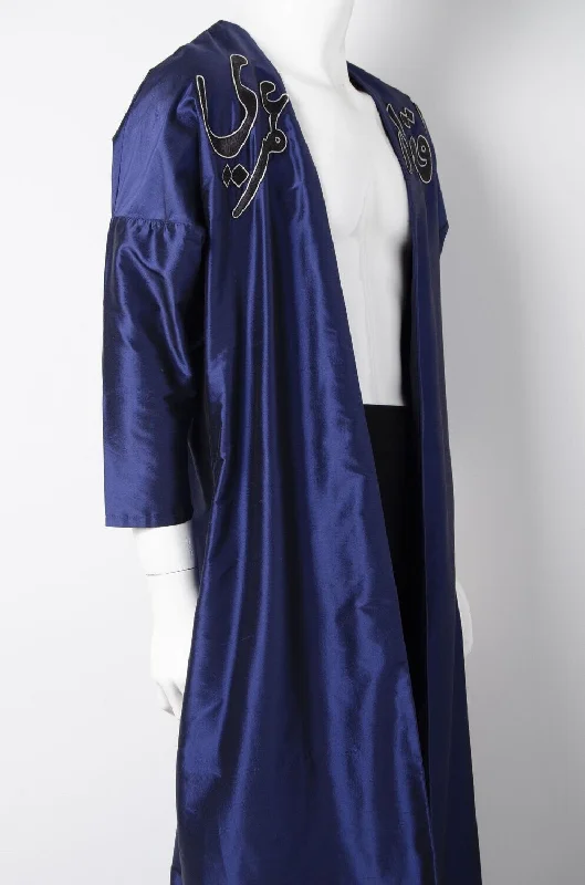 Men's robes with a monogrammed detail​Aqdar Umri Blue Bisht