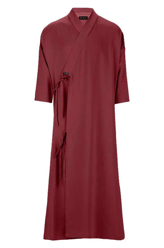 Men's robes with multiple pockets for convenience​Blood Red Tie Detail Bisht