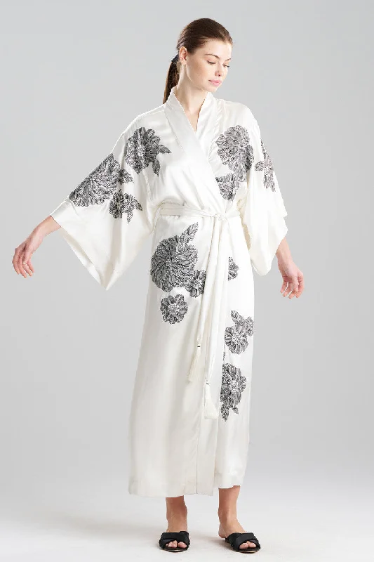 Men's hooded robes for outdoor relaxation​Couture Miyoshi Embroidered Silk Robe