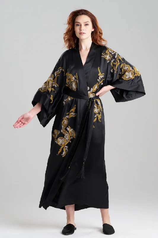 Men's bathrobes with a detachable hood​Couture Ottoman Embroidered Silk Robe