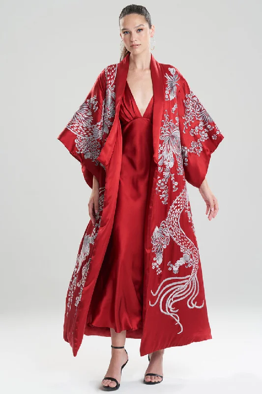 Men's robes with a suede finish​Dragon Embroidery Silk Robe