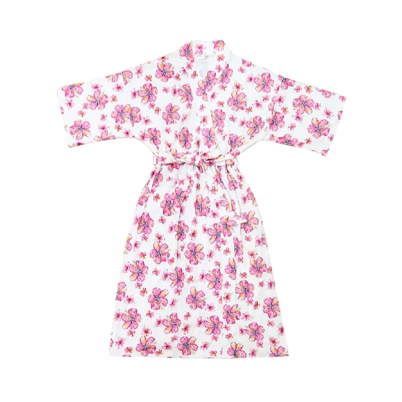 Men's robes with a faux fur trim​Hibiscus Kiss Bamboo Mama Robe