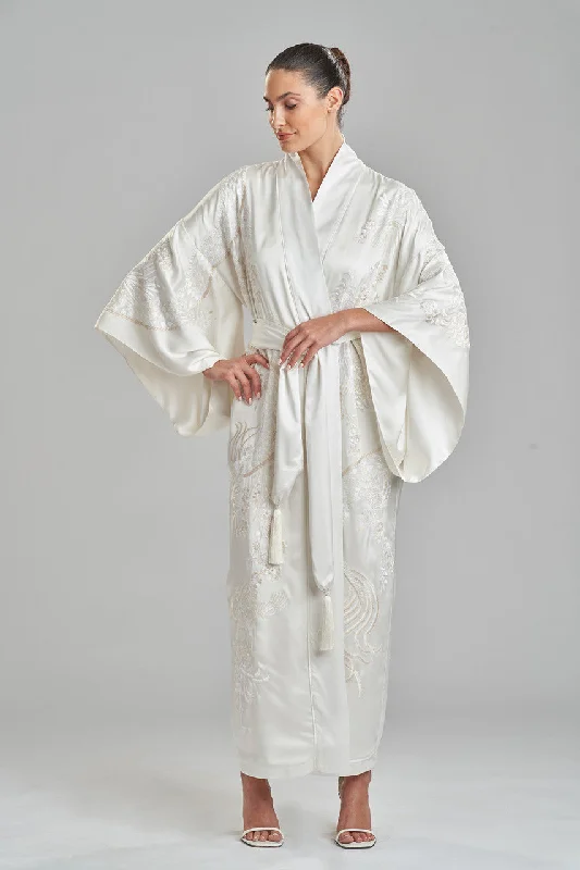 Men's robes with a military - inspired style​Key Essentials Embroidered Silk Robe