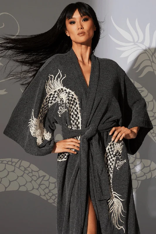 Men's robes with a button - front closure​Kham Dragon Embroidered Robe
