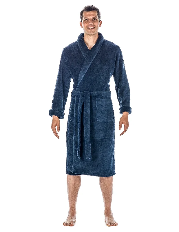 Men's microfiber robes for a soft and cozy feel​Luxurious Noble Mount Men's Coral Fleece Plush Robe with Shawl Collar - Soft, Warm, and Cozy Full-Length Bathrobe with Pockets and Tie Belt