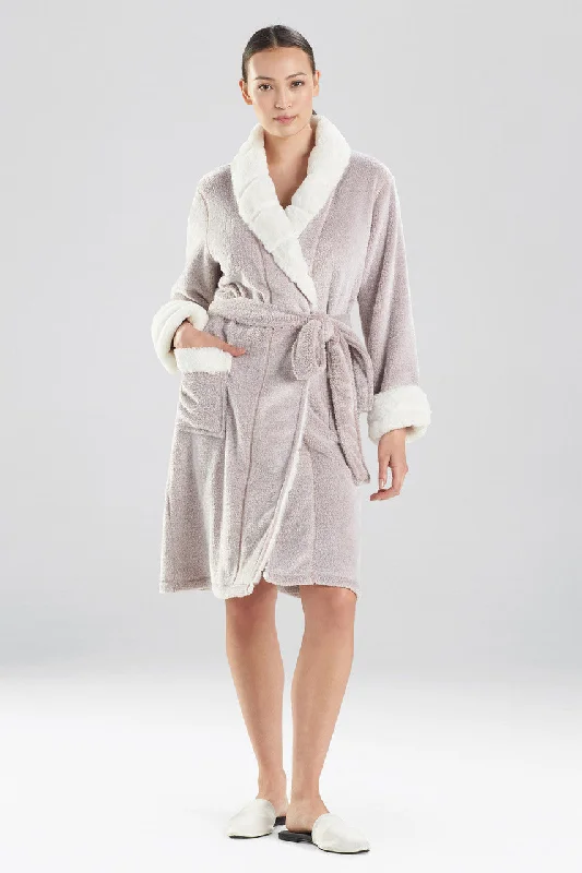 Men's satin robes with a smooth and shiny finish​Plush Faux Fur Short Robe