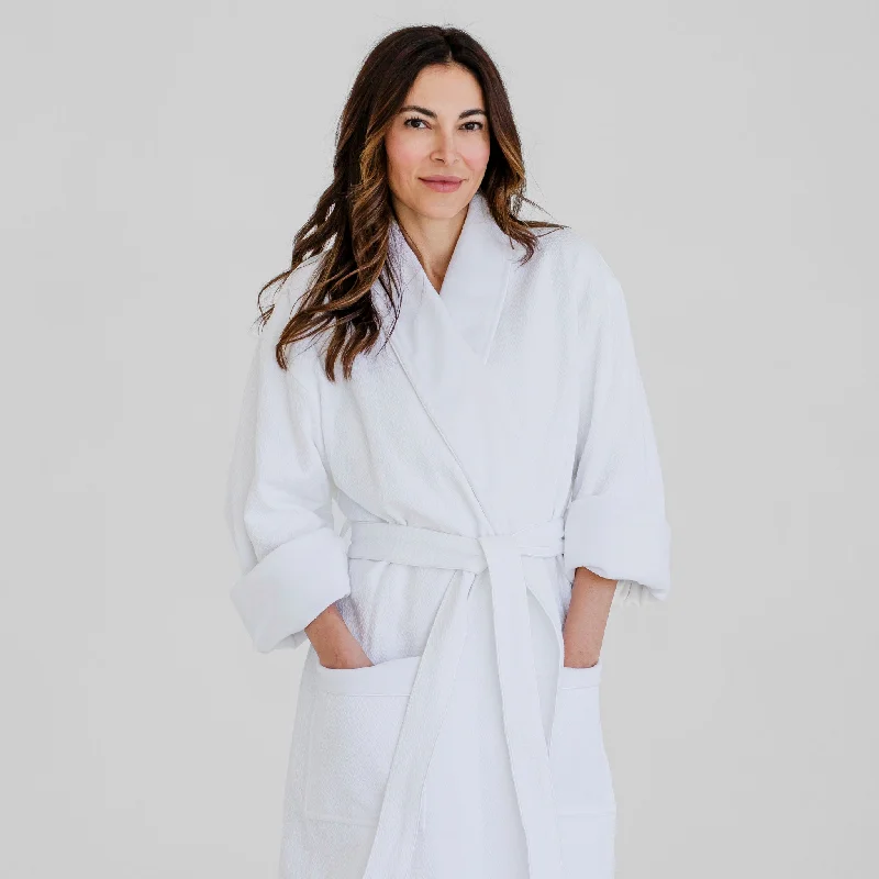 Resort Waffle & Terry Cloth Spa Robe - White