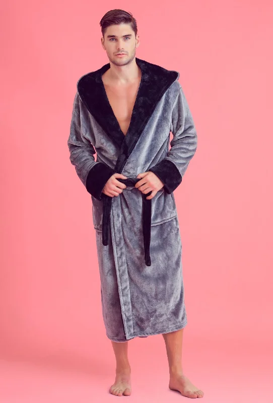 Men's robes with a monogrammed detail​Soft Touch Linen Men?s Bath Robe ? Hooded Shower Robe ? Polyester Full-Length Warm Kimono