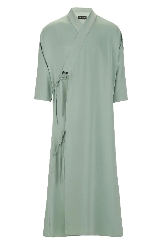 Men's thermal robes for cold - weather use​Teal Tie Detail Bisht