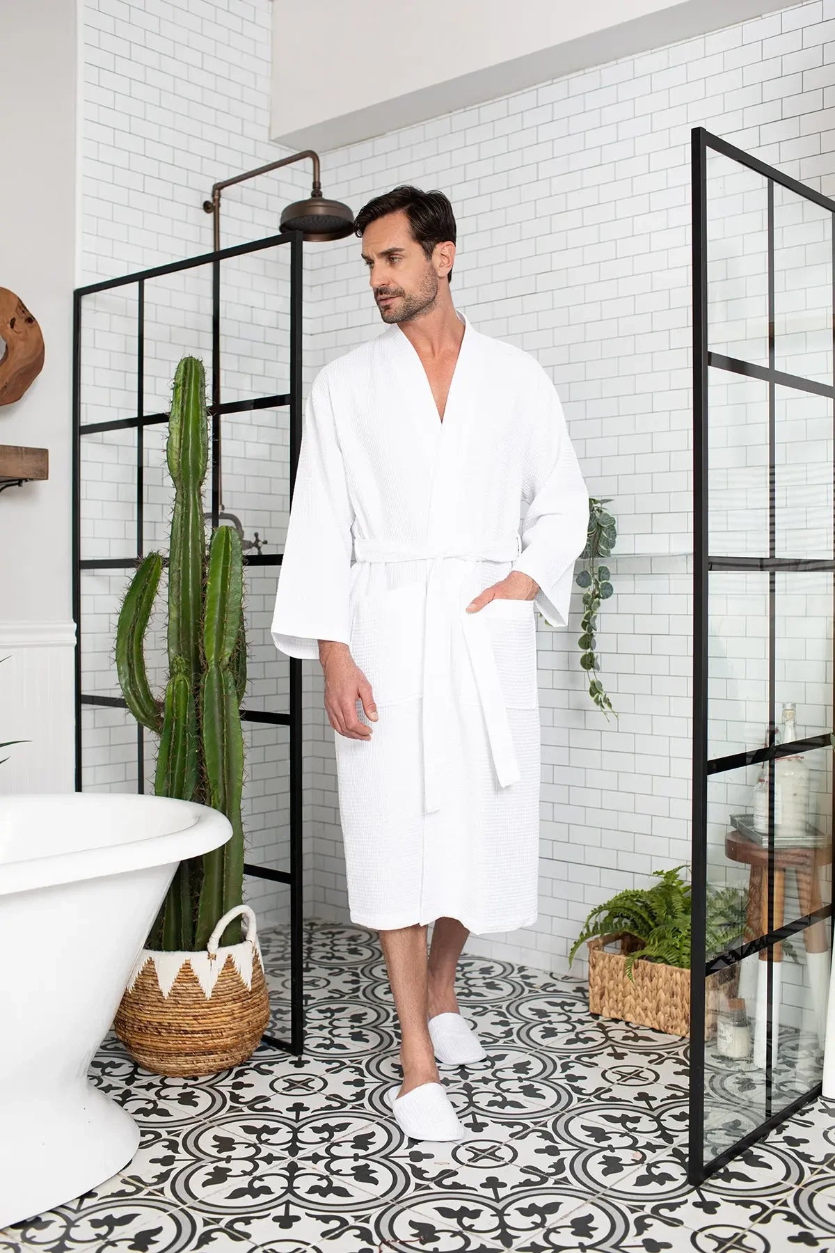 Men's satin robes with a smooth and shiny finishWaffle Kimono Spa Bathrobe for Men - Absorbent, Lightweight Men's satin robes with a smooth and shiny finishWaffle Kimono Spa Bathrobe for Men - Absorbent, Lightweight