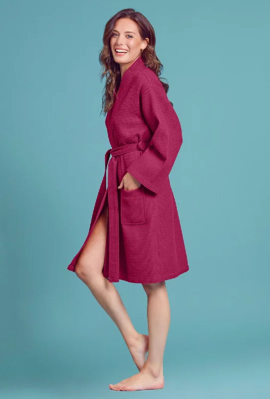 Men's robes with a mesh lining for breathabilityWine Red Kimono Waffle Robe - Women's Bath SPA Robe - Lightweight Cotton & Polyester Blend Men's robes with a mesh lining for breathabilityWine Red Kimono Waffle Robe - Women's Bath SPA Robe - Lightweight Cotton & Polyester Blend
