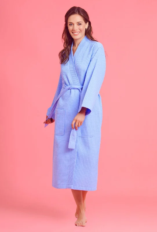 Men's robes with a drawstring waist for adjustabilityWomen's Long Waffle Kimono Light Blue Robe Men's robes with a drawstring waist for adjustabilityWomen's Long Waffle Kimono Light Blue Robe