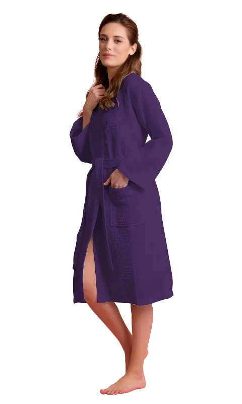 Men's bathrobes with a detachable hood​Women's Long Waffle Kimono Purple Robe